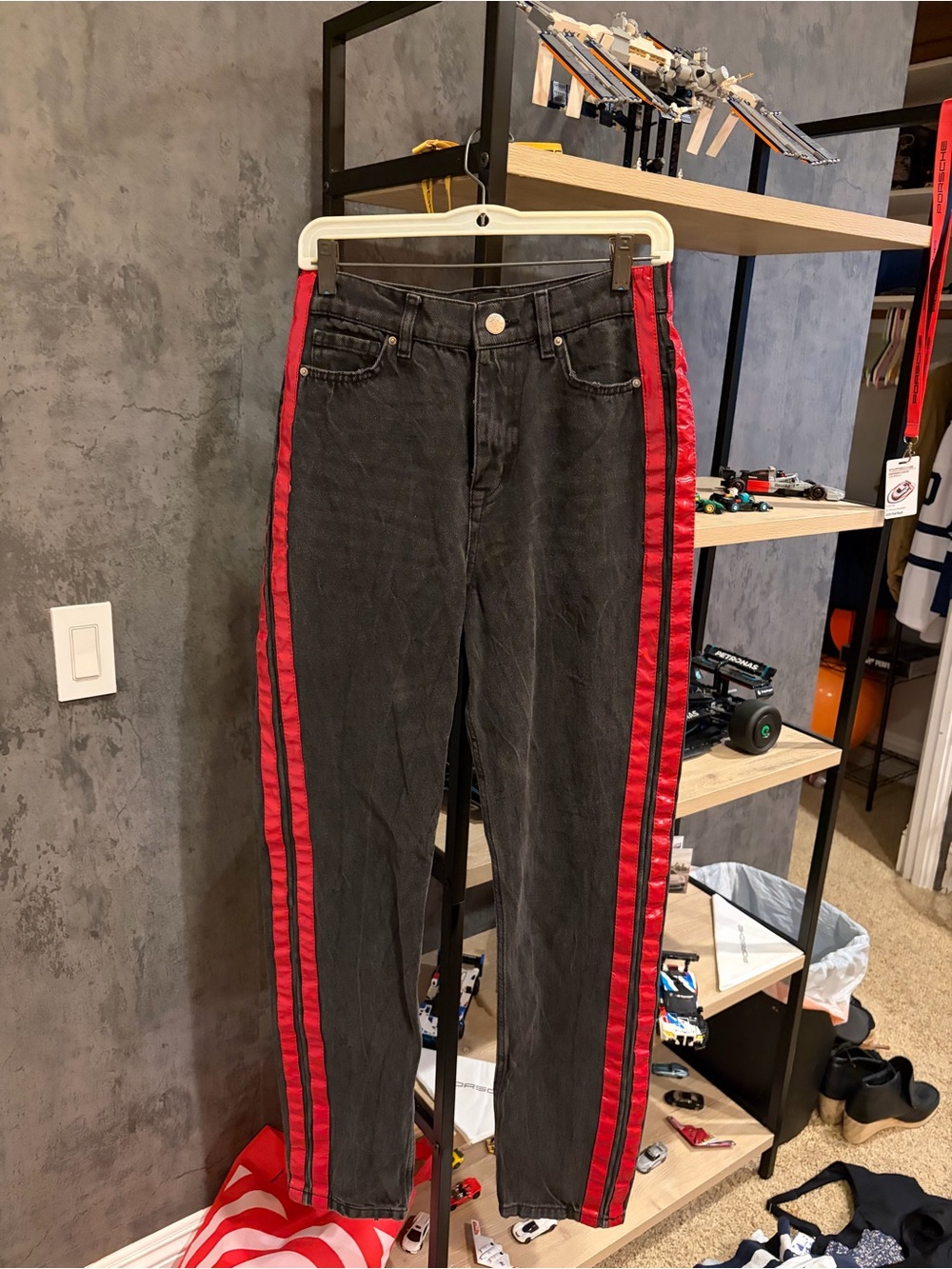 BDG High-Rise Black Jeans with Red Side Stripes